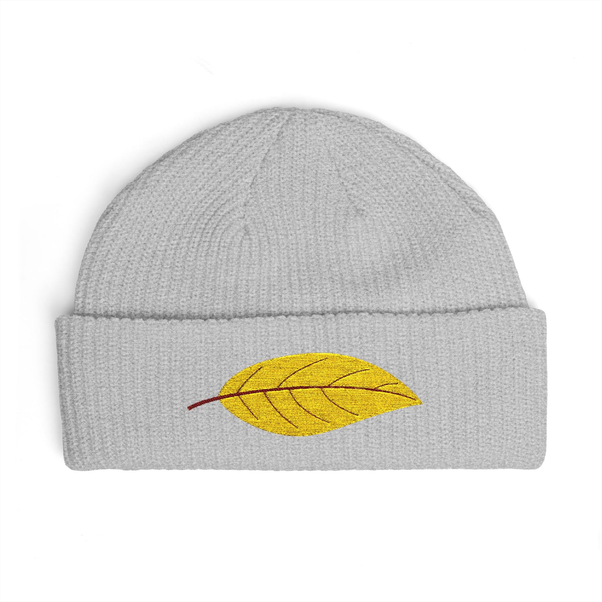 Embroidered Golden Leaf Cuff Beanie Hats Printify One size Athletic Heather