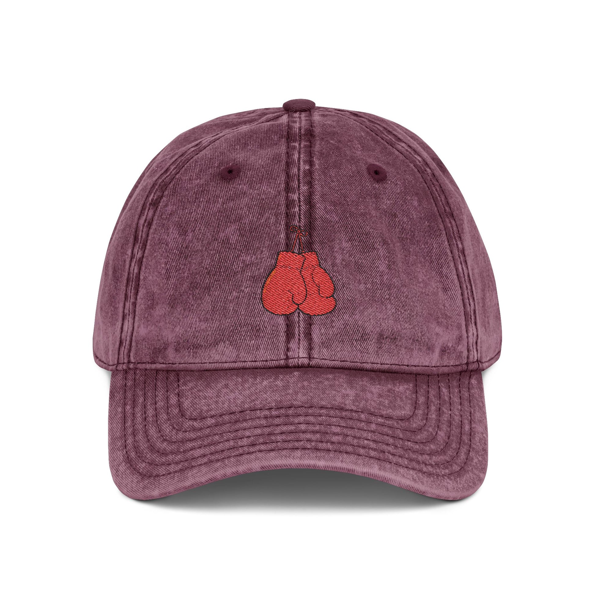 Embroidered Vintage Cherry Cap — Washed Grey Baseball Hat Hats Printify One size Maroon