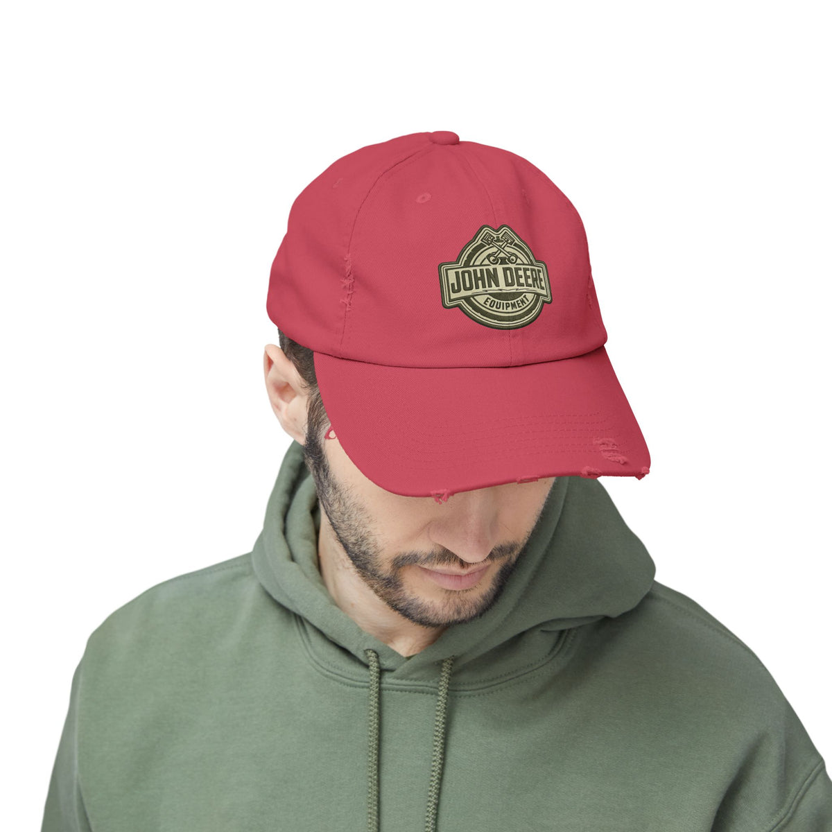 Distressed John Deere Logo Cap — Vintage Farm Equipment Baseball Hat