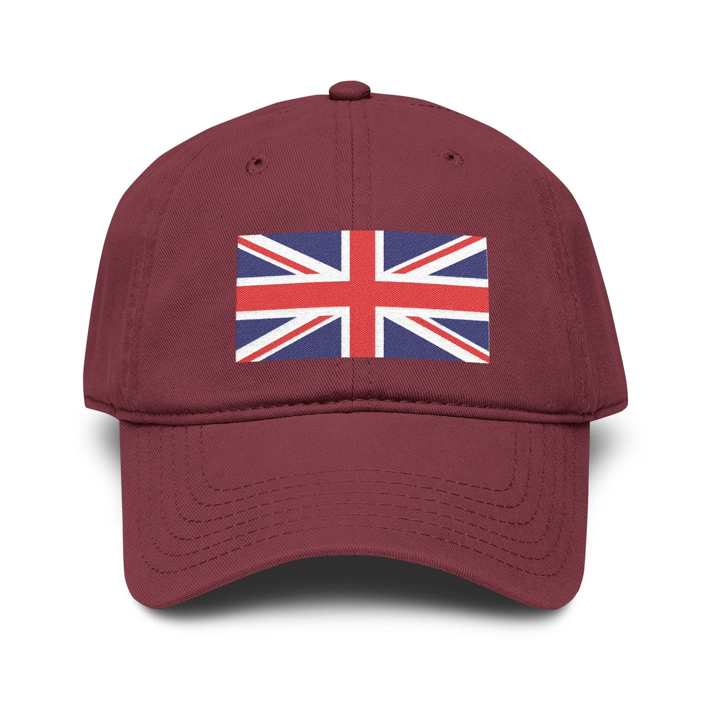 Washed Cotton Baseball Cap with Distressed Union Jack Patch Hats Printify One size Maroon