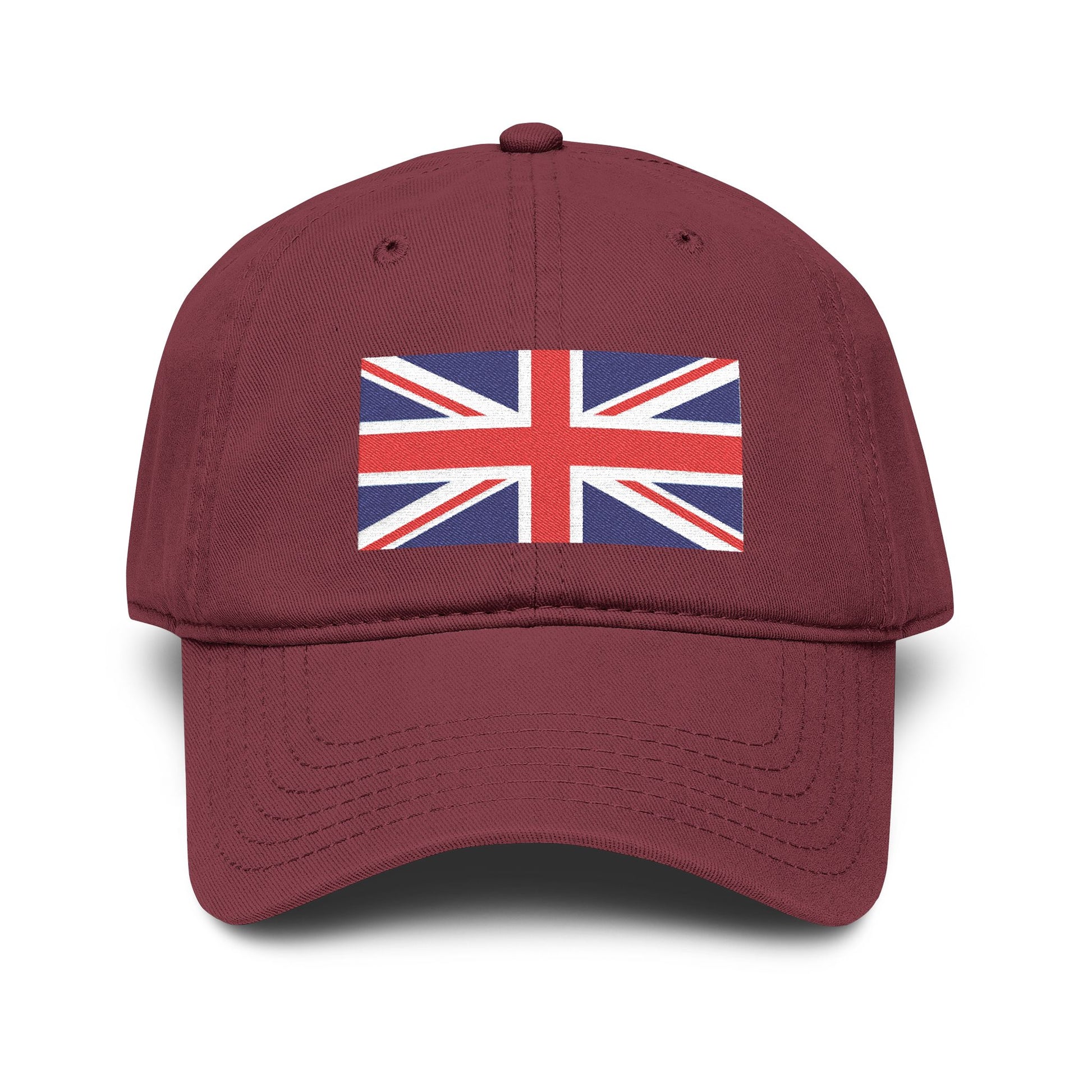 Washed Cotton Baseball Cap with Distressed Union Jack Patch Hats Printify One size Maroon