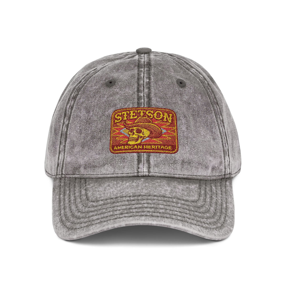 Vintage Embroidered Stetson Patch Cap — Washed Red Baseball Hat Hats Printify One size Charcoal Grey