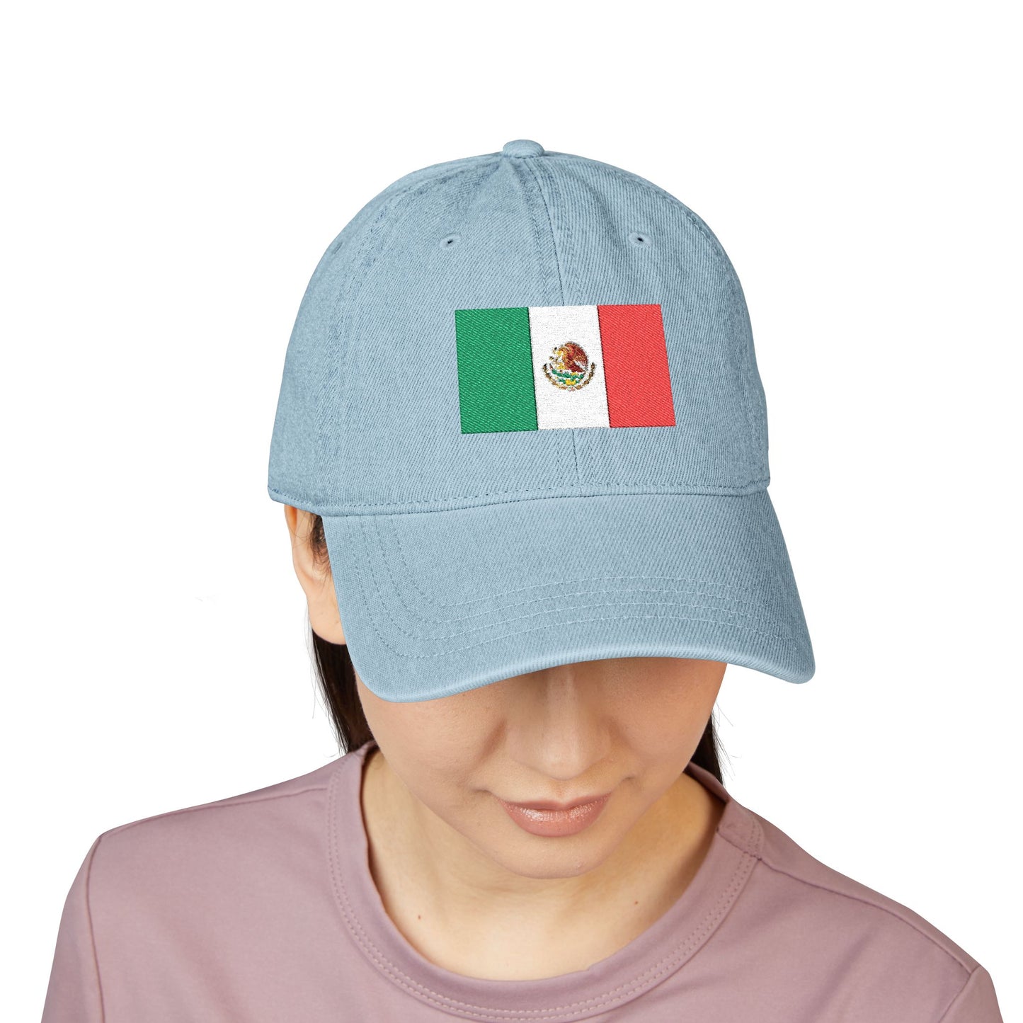 Embroidered Mexican Flag Denim Hat — Adjustable Trucker Cap Hats Printify