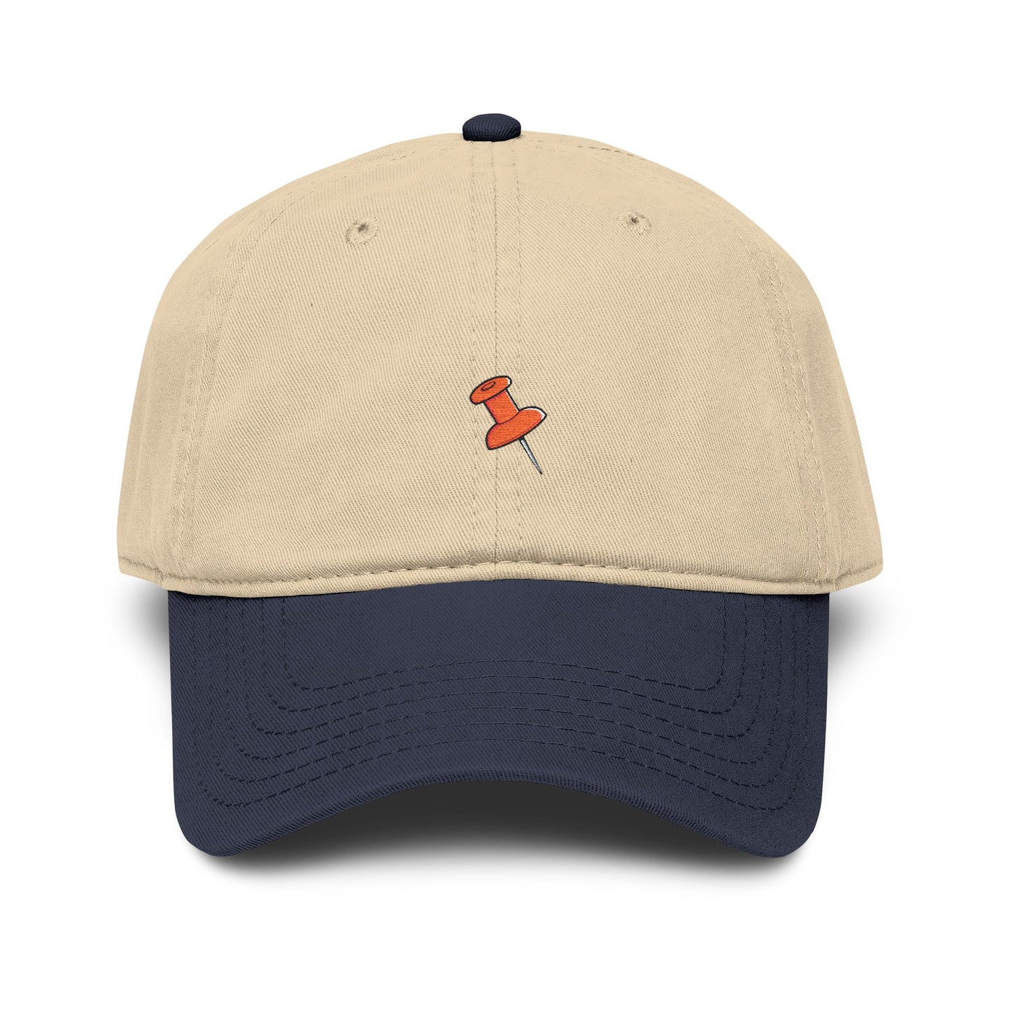 Washed Baseball Cap with Tiny Orange Pushpin Embroidery — Casual Everyday Hat Hats Printify