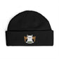 Cuffed Beanie with Embroidered White Cat on Chair – Cozy Cute Winter Hat Hats Printify One size Black