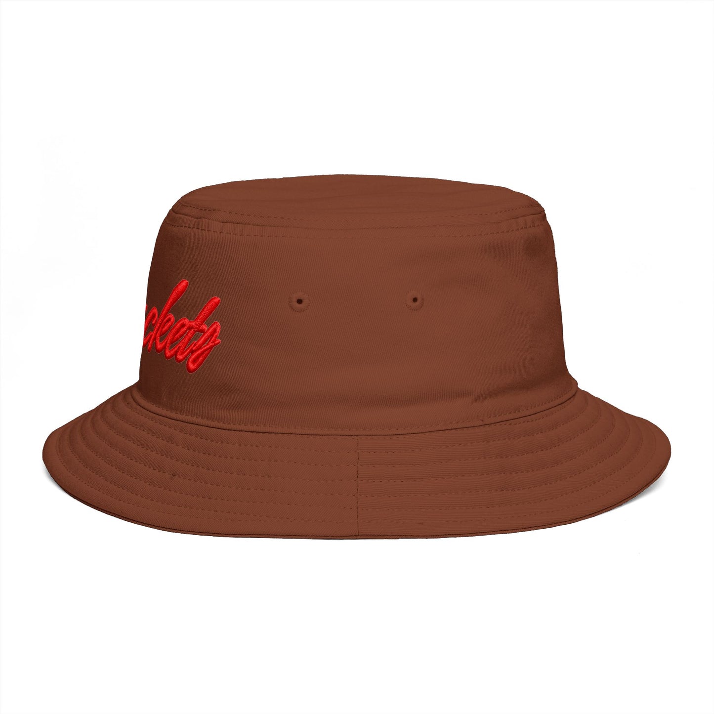 Bucket Hat — Retro Script 'Bucketd' Embroidered Brown Summer Hat