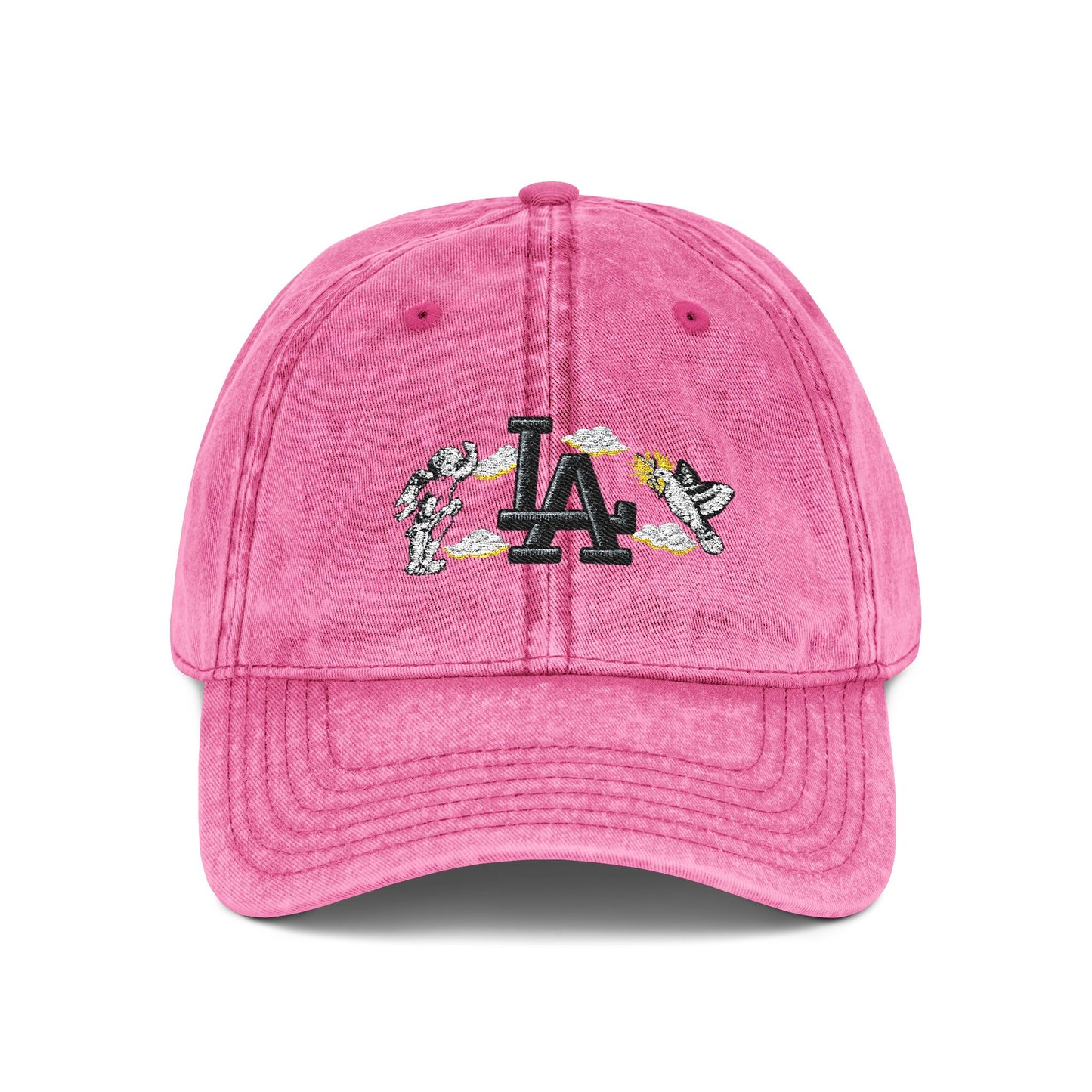Vintage Embroidered Cap – Red LA Floral Baseball Hat Hats Printify One size Pink