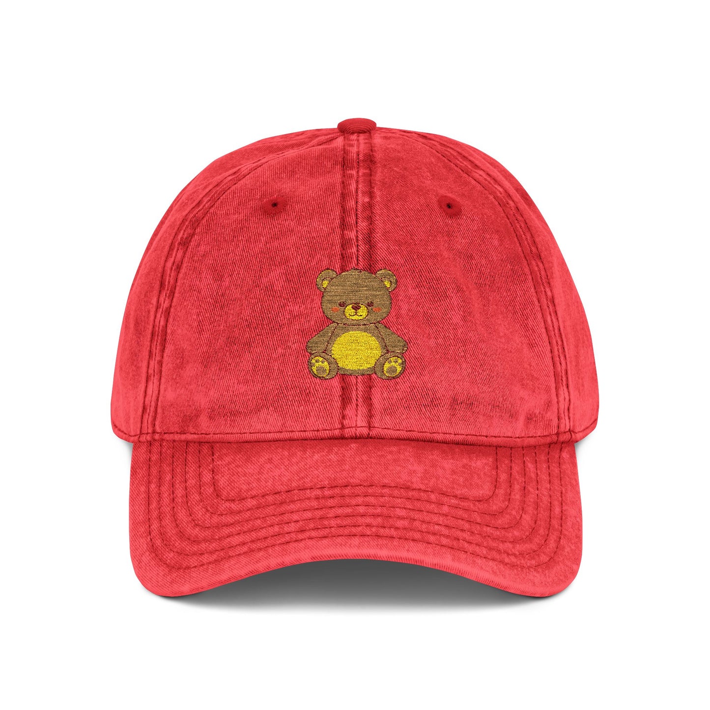 Vintage Embroidered Teddy Bear Cap Hats Printify One size Red
