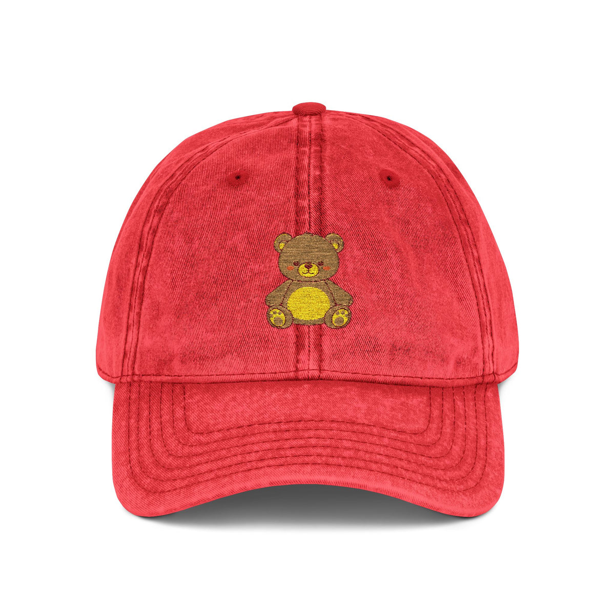 Vintage Embroidered Teddy Bear Cap Hats Printify One size Red