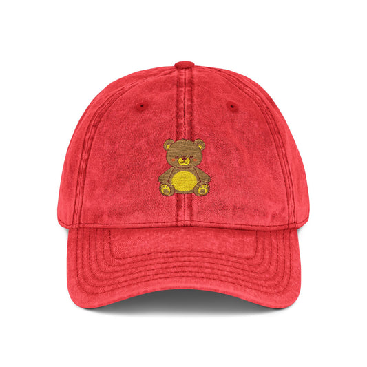 Vintage Embroidered Teddy Bear Cap Hats Printify One size Red