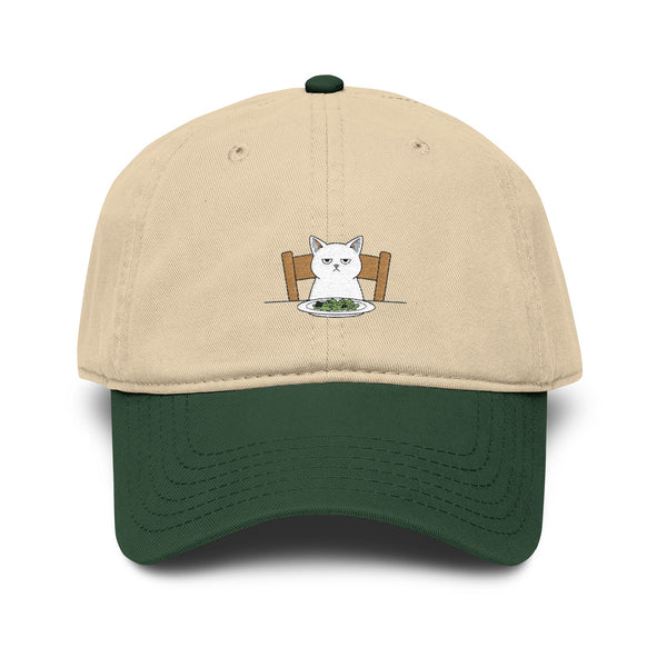 Washed Baseball Cap with Cute White Cat Embroidery Hats Printify One size Dark Green / Khaki
