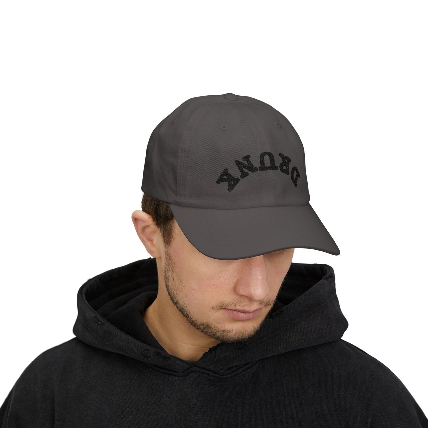 Dad Cap – 'DRUNK' Arch Embroidered White Baseball Hat