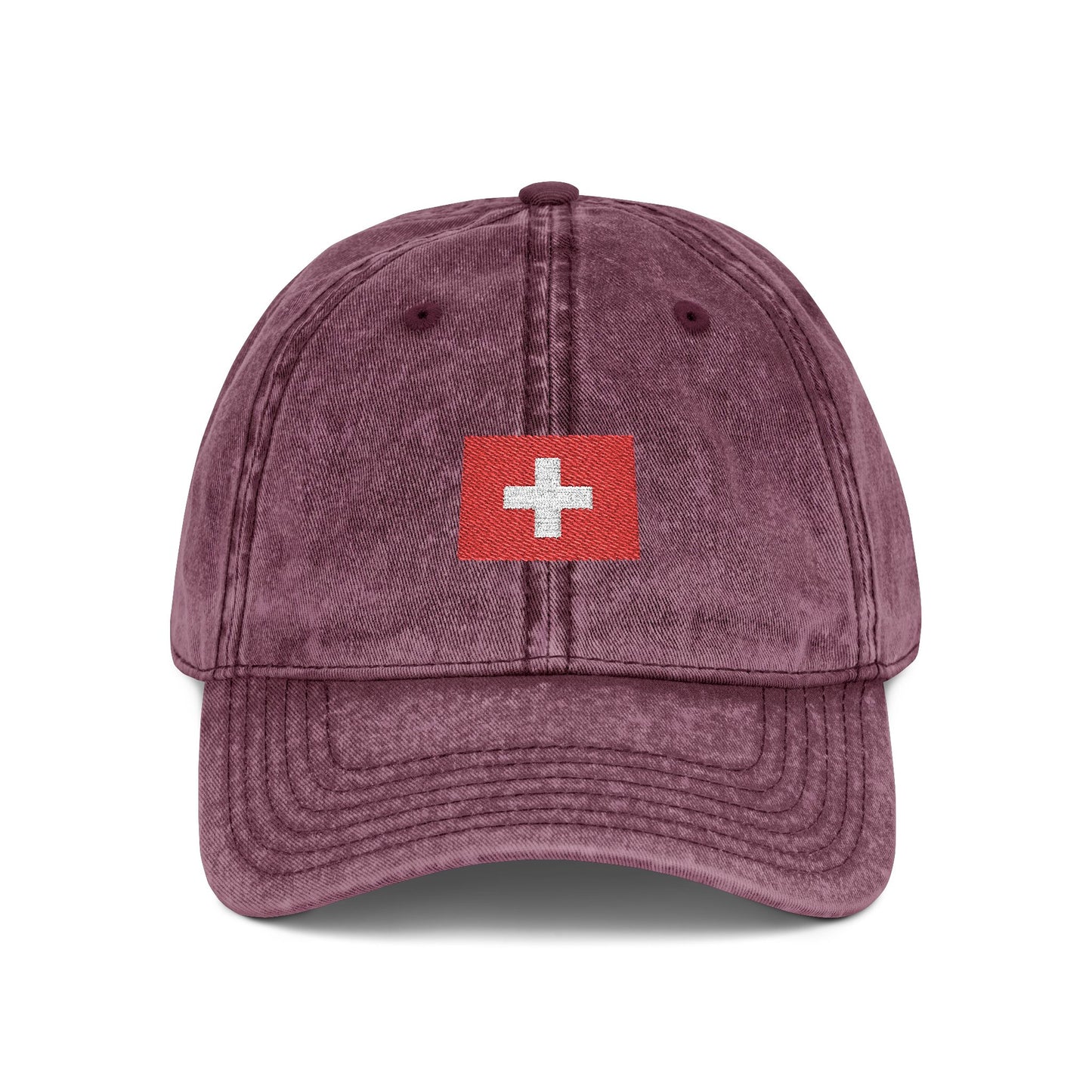 Red Vintage Embroidered Cross Cap - Washed Baseball Hat Hats Printify One size Maroon