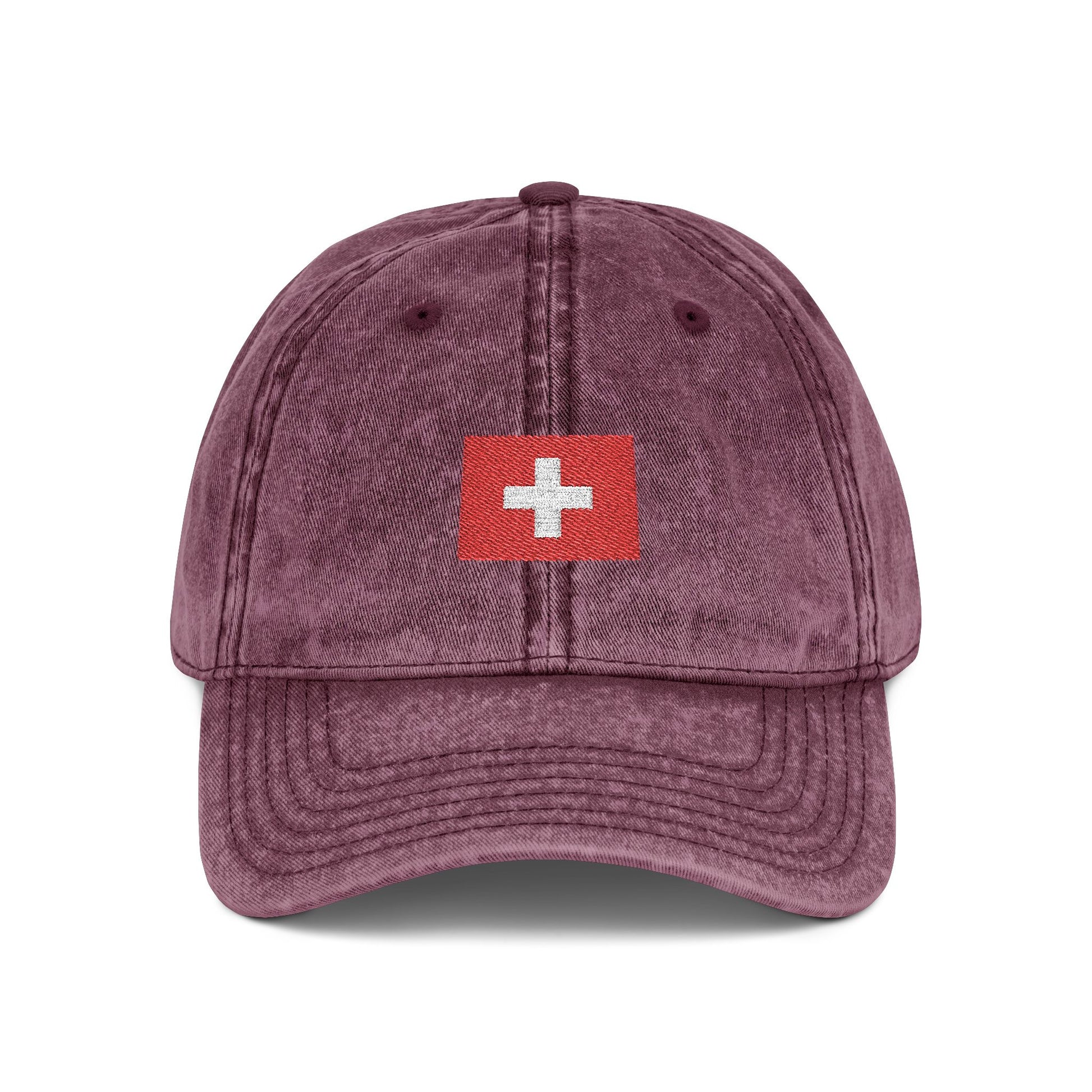 Red Vintage Embroidered Cross Cap - Washed Baseball Hat Hats Printify One size Maroon
