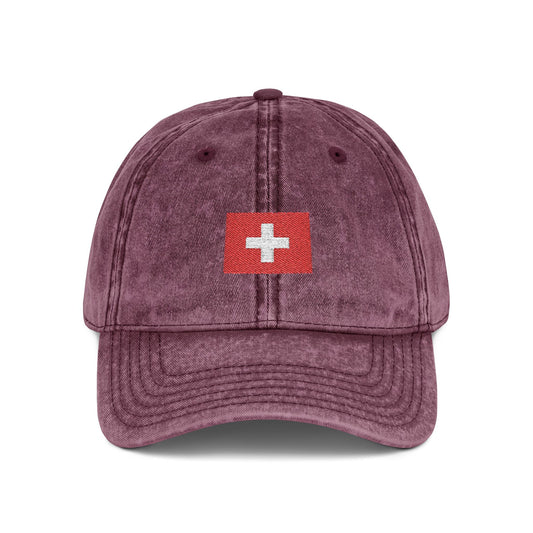 Red Vintage Embroidered Cross Cap - Washed Baseball Hat Hats Printify One size Maroon