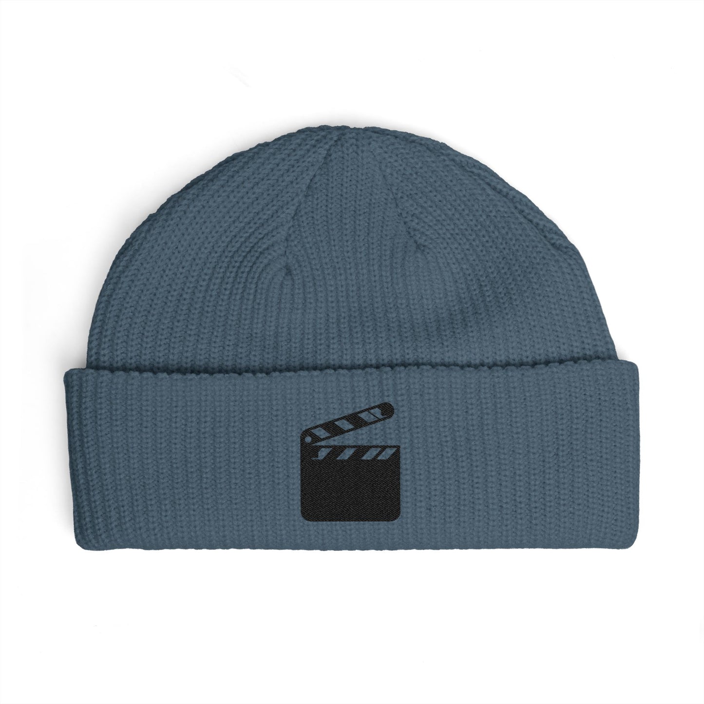 Film Clapper Cuff Beanie — Embroidered Movie Crew Knit Hat Hats Printify One size Petrol Blue