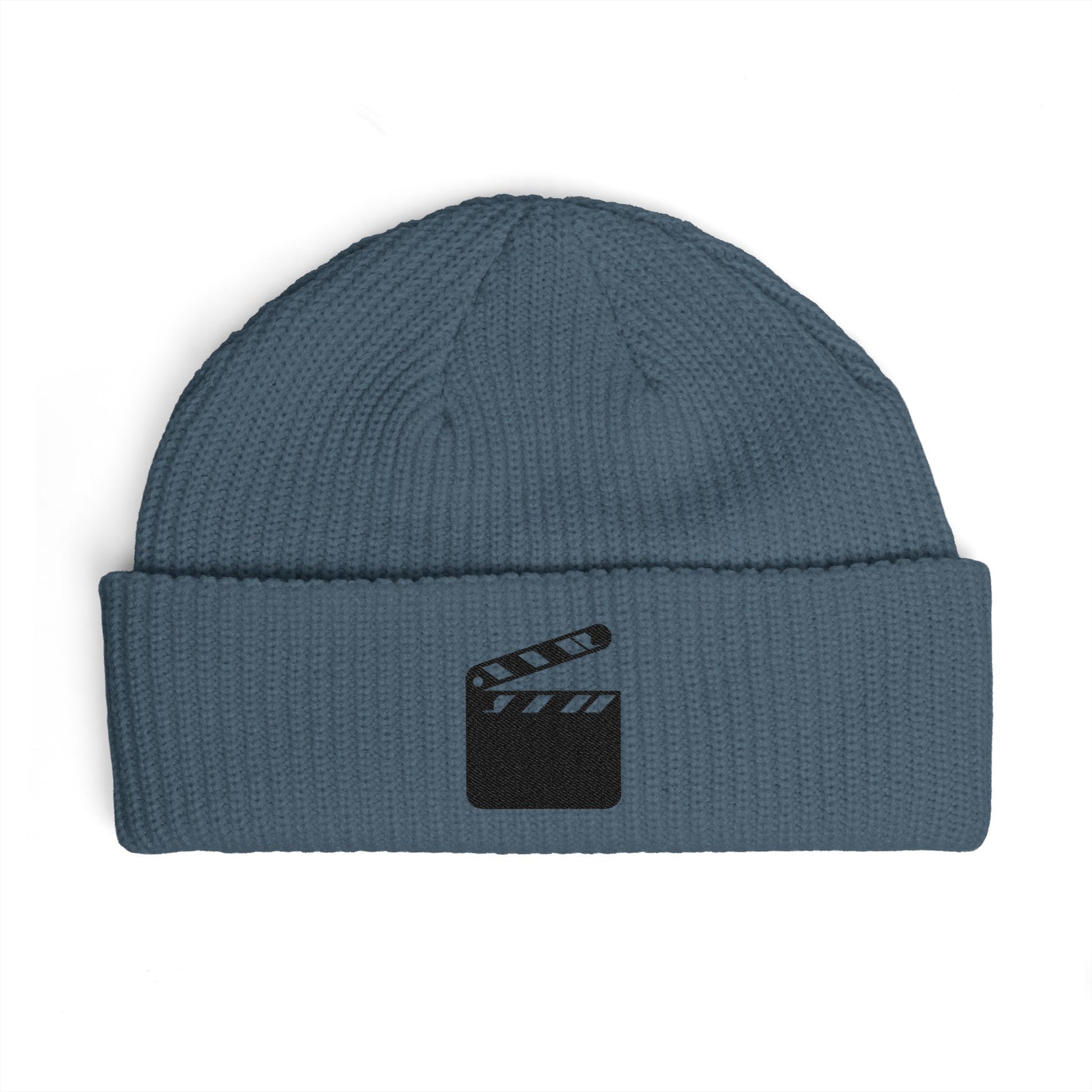 Film Clapper Cuff Beanie — Embroidered Movie Crew Knit Hat Hats Printify One size Petrol Blue