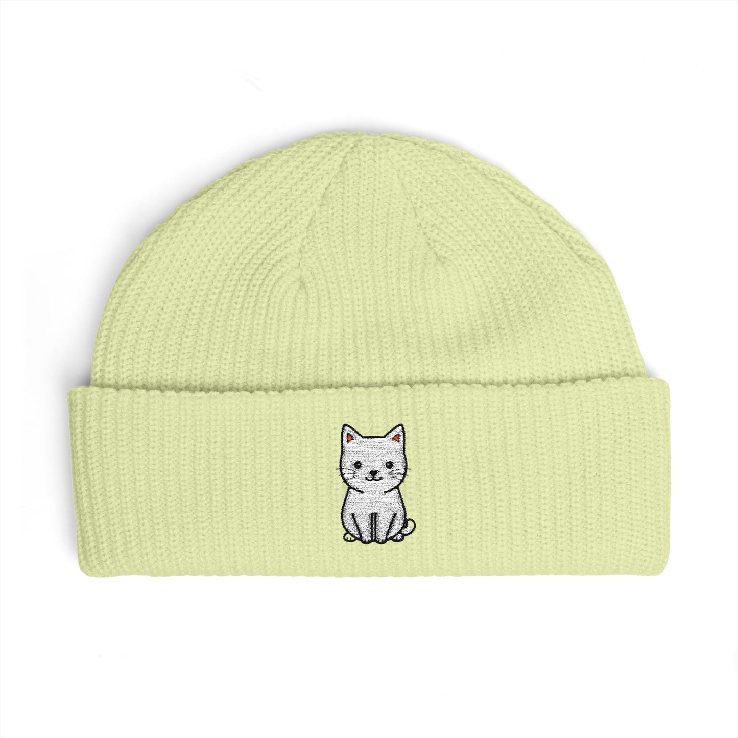 Embroidered Kitten Cuff Beanie