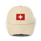 Swiss Flag Distressed Cap — Vintage Red Cross Baseball Hat Hats Printify Stone One size
