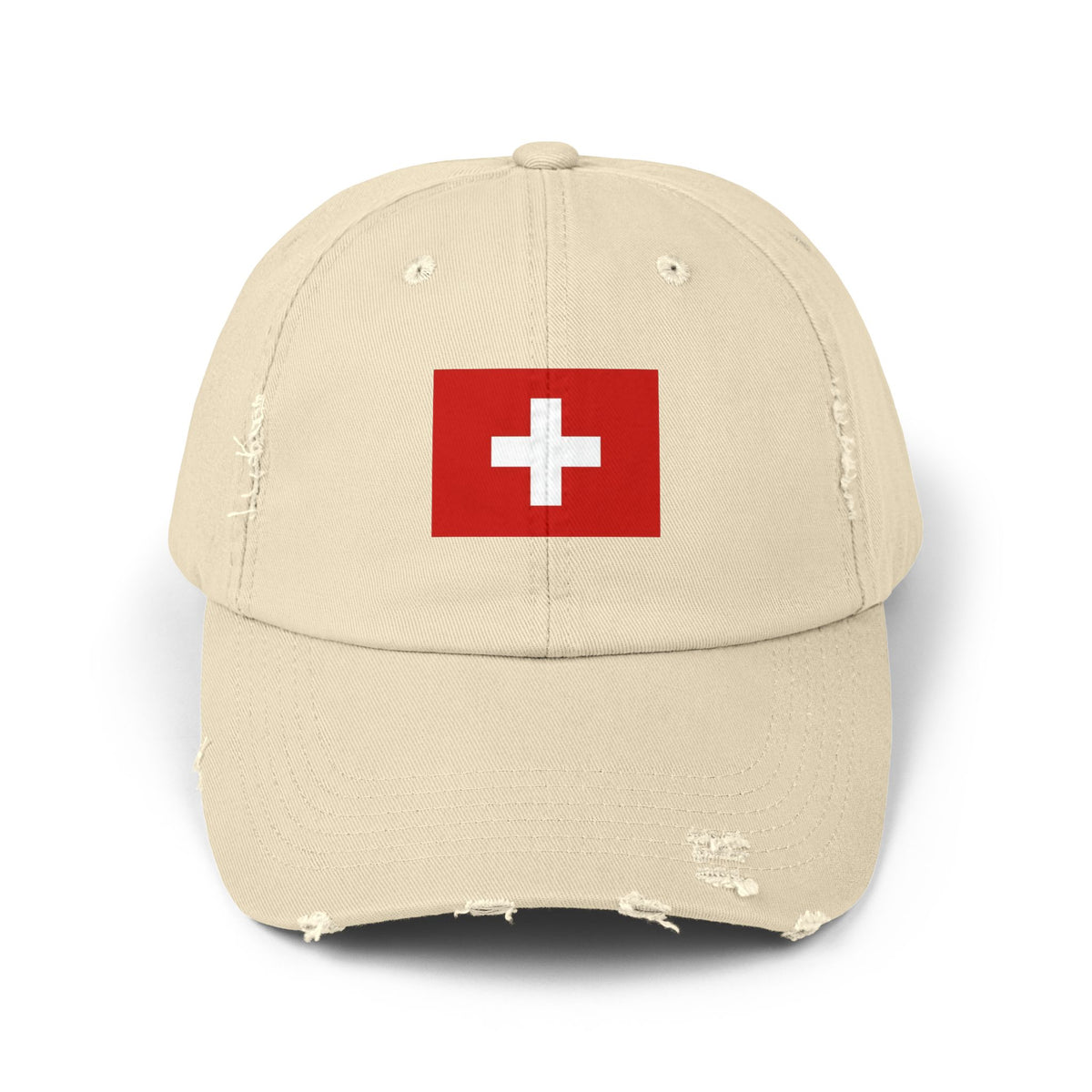 Swiss Flag Distressed Cap — Vintage Red Cross Baseball Hat Hats Printify Stone One size
