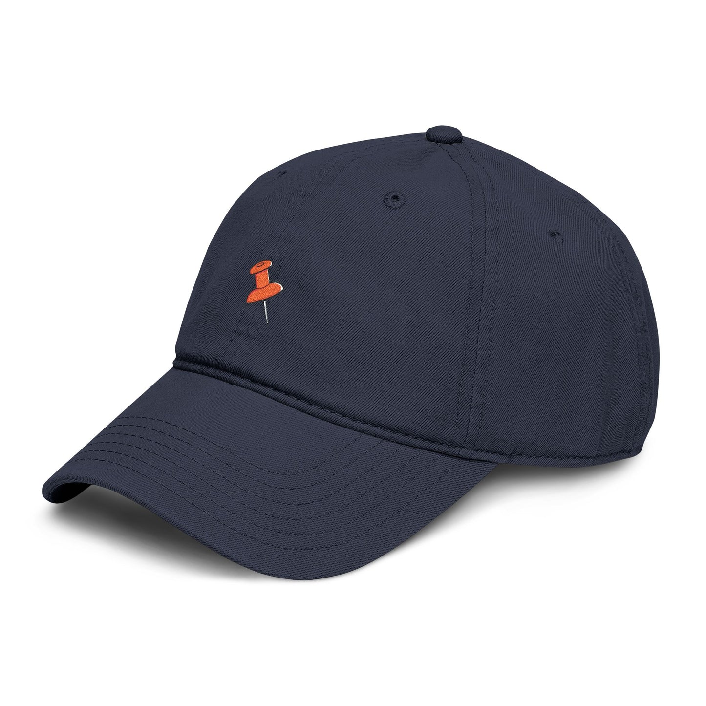 Washed Baseball Cap with Tiny Orange Pushpin Embroidery — Casual Everyday Hat