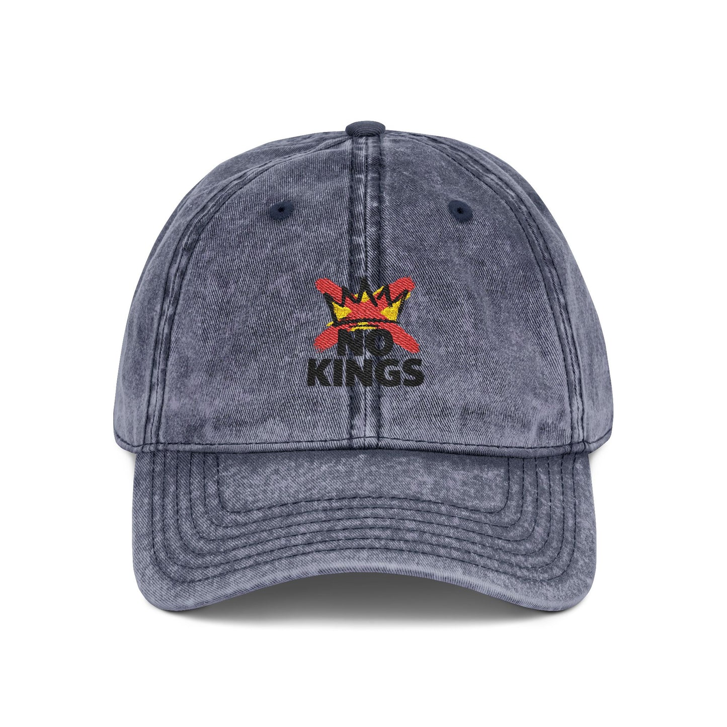Vintage Embroidered Cap – 'No Kings' Crown Dad Hat Hats Printify One size Navy