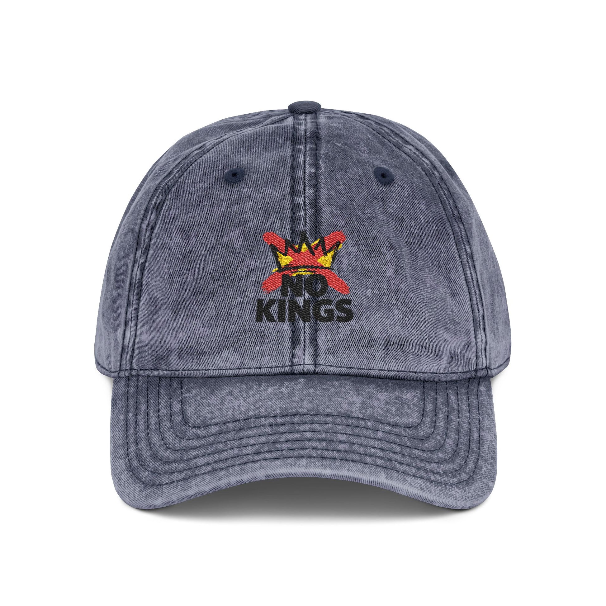 Vintage Embroidered Cap – 'No Kings' Crown Dad Hat Hats Printify One size Navy