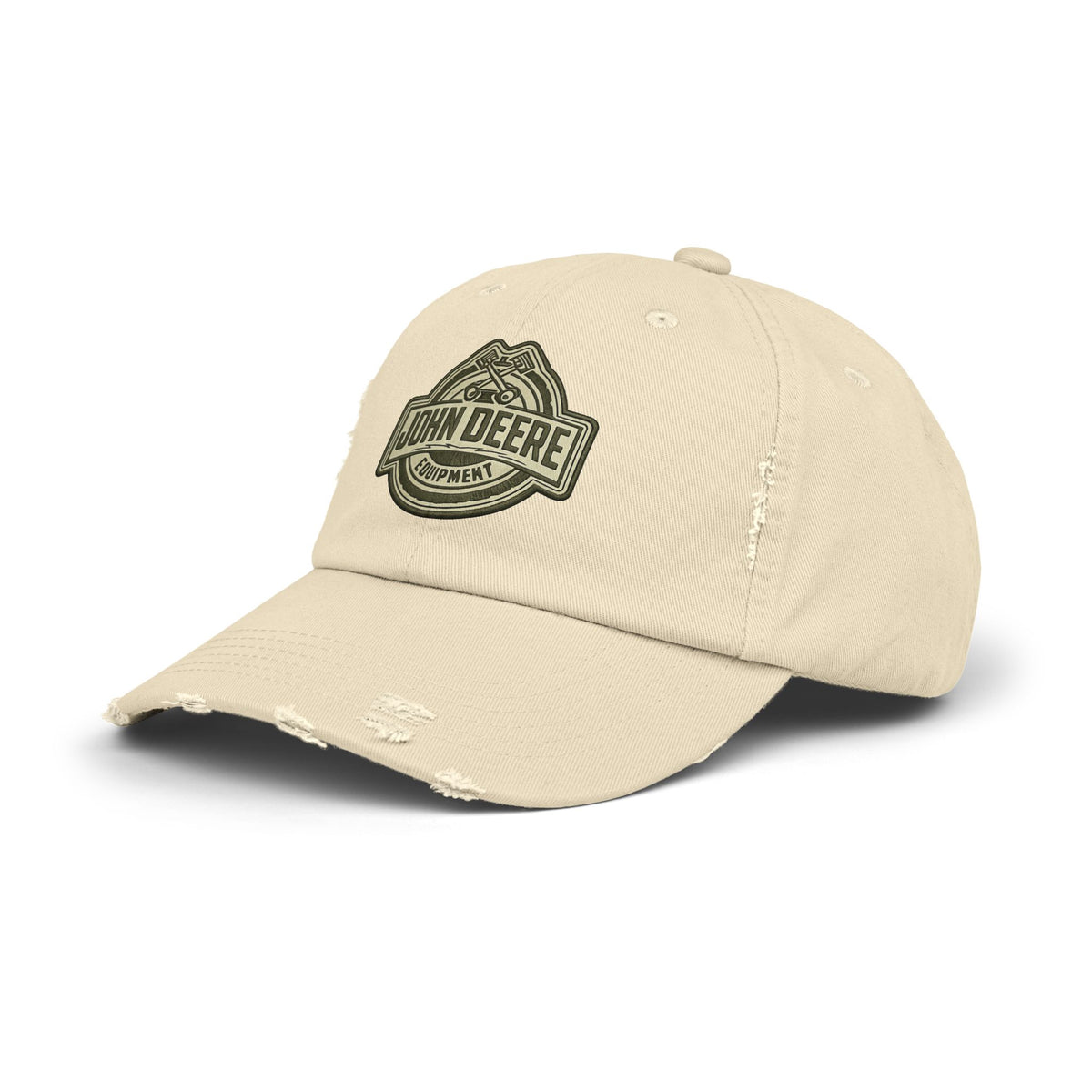 Distressed John Deere Logo Cap — Vintage Farm Equipment Baseball Hat Hats Printify