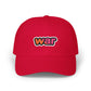 Dad Cap — White Embroidered "war" Patch Hat Hats Printify Cranberry One size