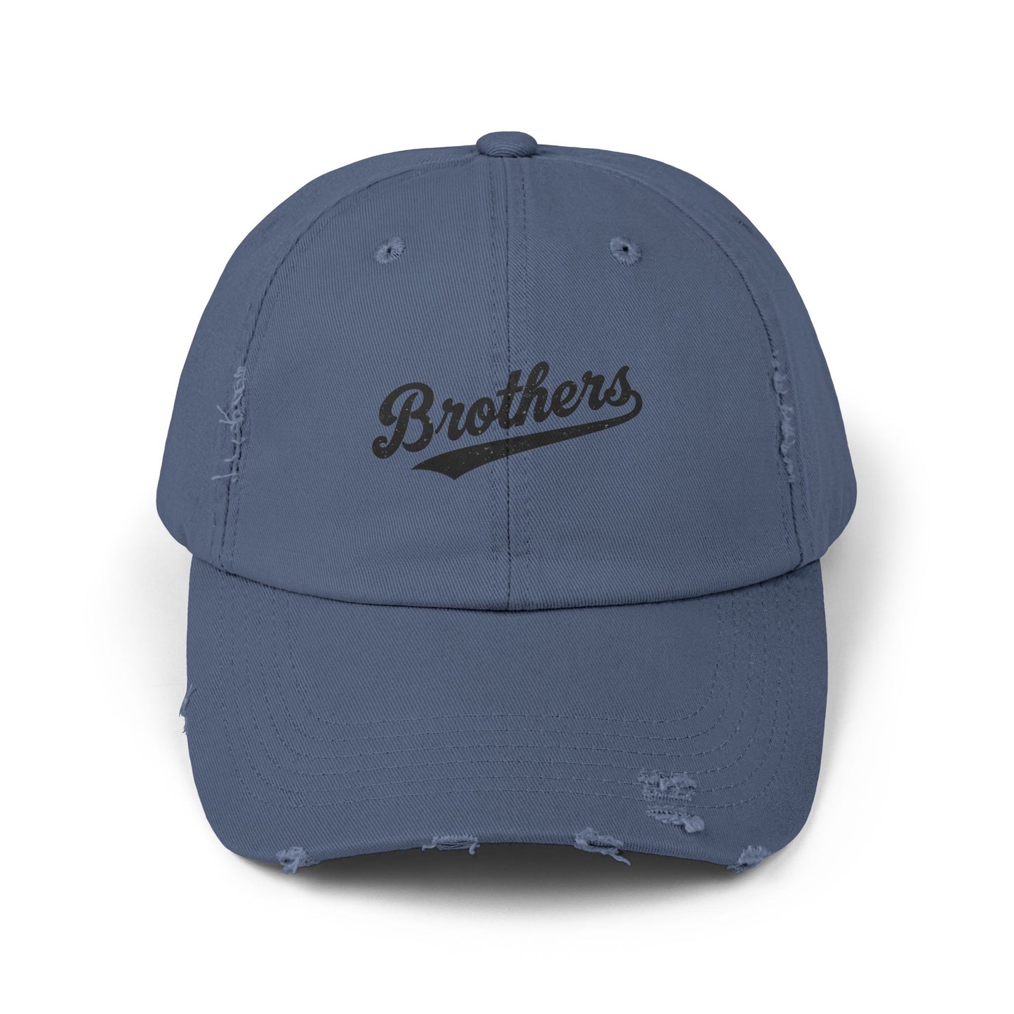 Distressed Baseball Cap — 'Brothers' Embroidered Vintage Dad Hat Hats Printify Scotland Blue One size