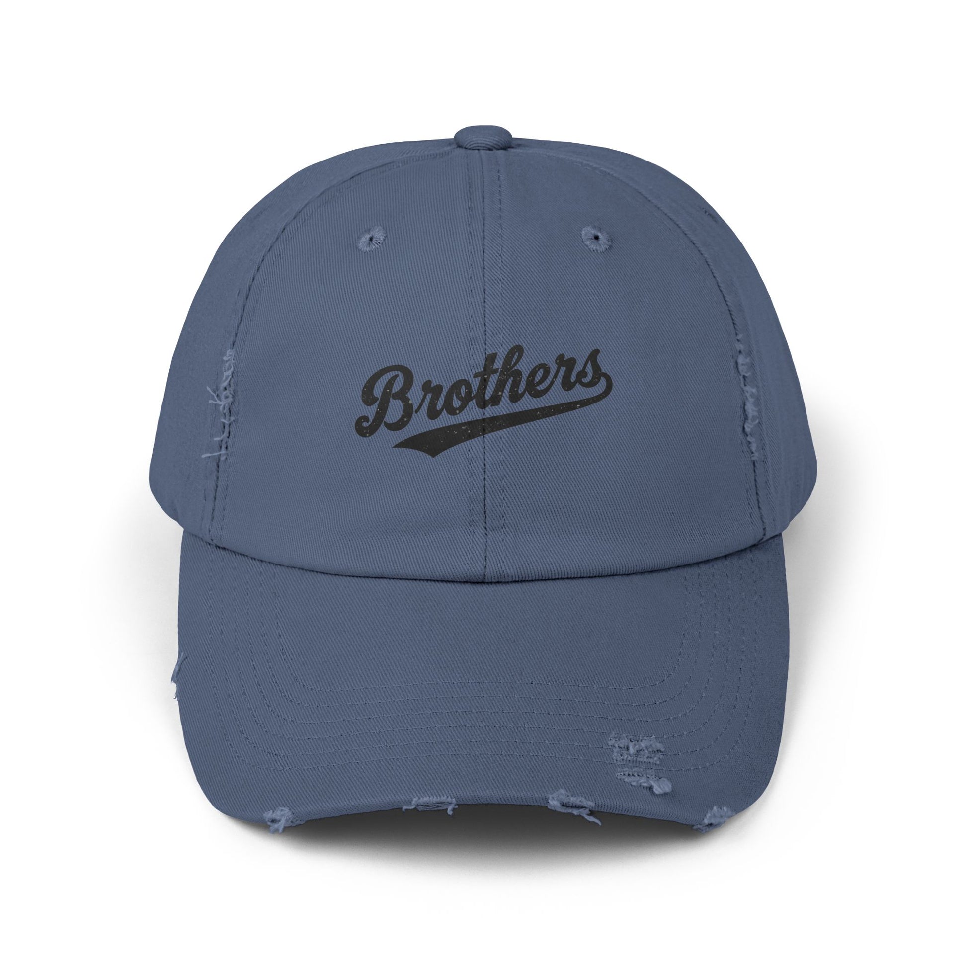 Distressed Baseball Cap — 'Brothers' Embroidered Vintage Dad Hat Hats Printify Scotland Blue One size