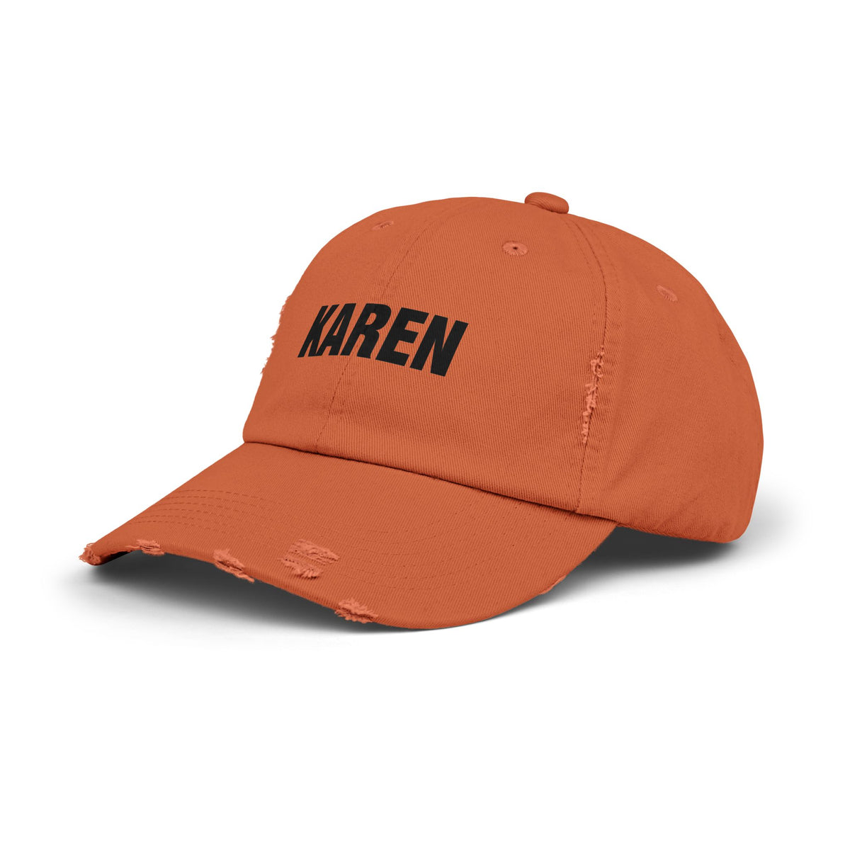 Distressed 'Karen' Baseball Cap — Black Embroidered Name Hat Hats Printify