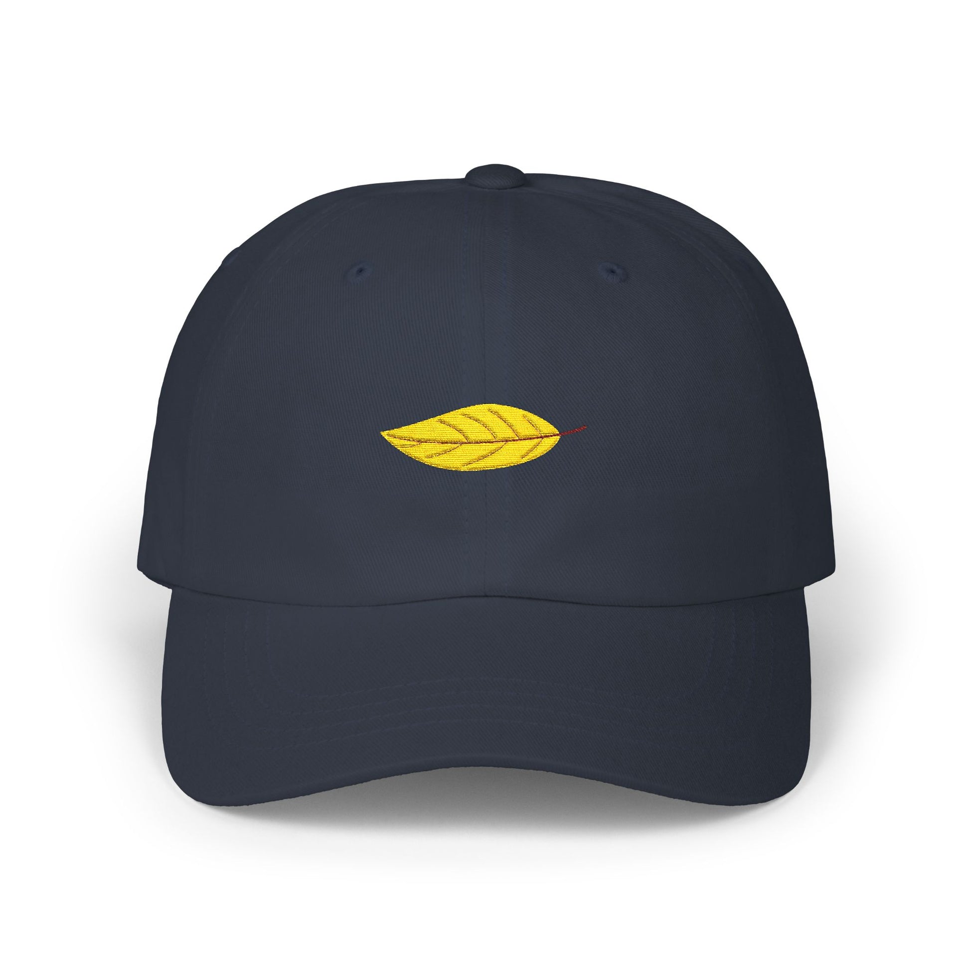 Embroidered Yellow Leaf Dad Cap — Minimal Nature Baseball Hat Hats Printify Navy One size