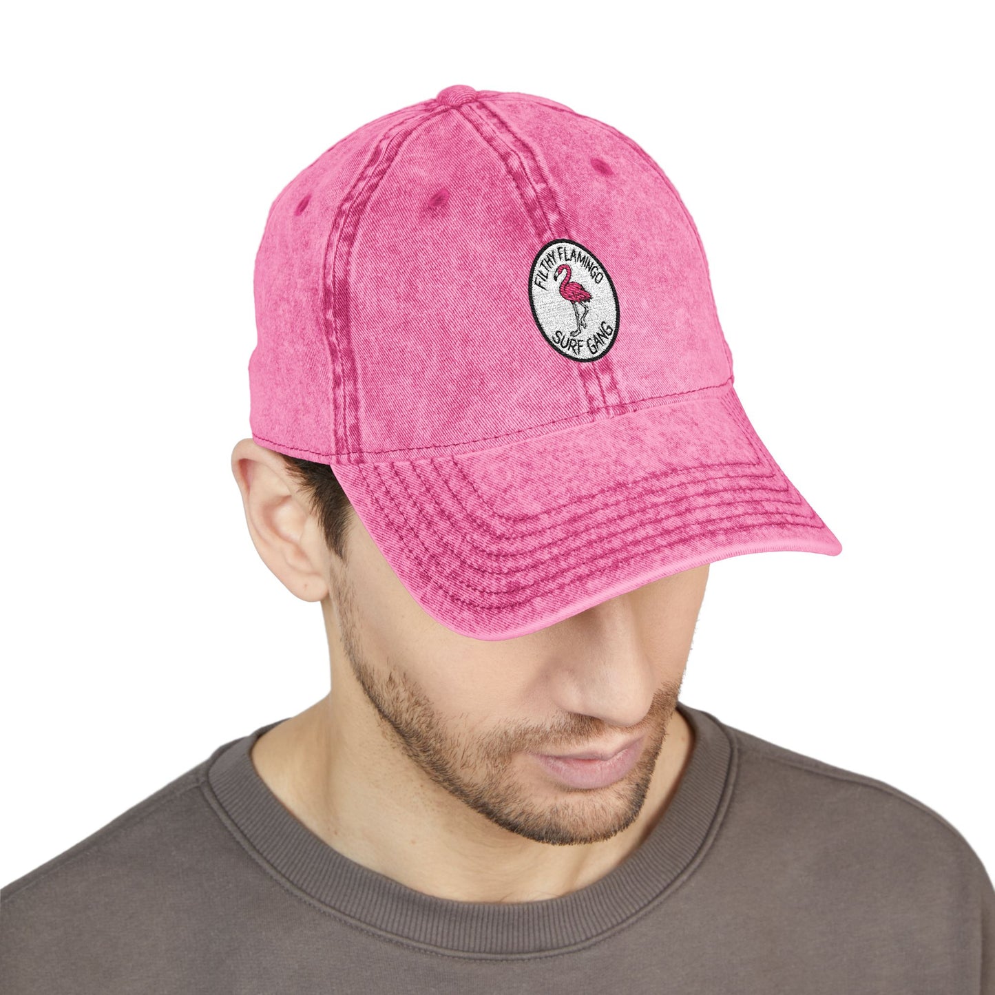 Vintage Embroidered Flamingo Cap — Washed Red Baseball Hat
