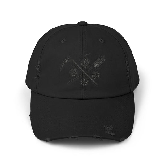 Black Distressed Cap with Vintage Crossed Symbols Hats Printify Black One size
