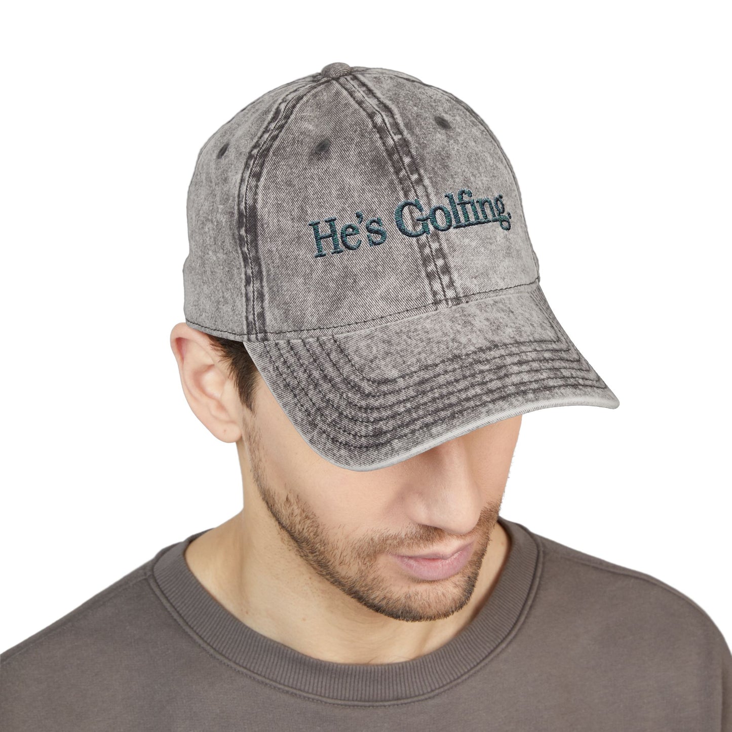 He’s Golfing Embroidered Vintage Cap — Washed Red Golf Dad Hat
