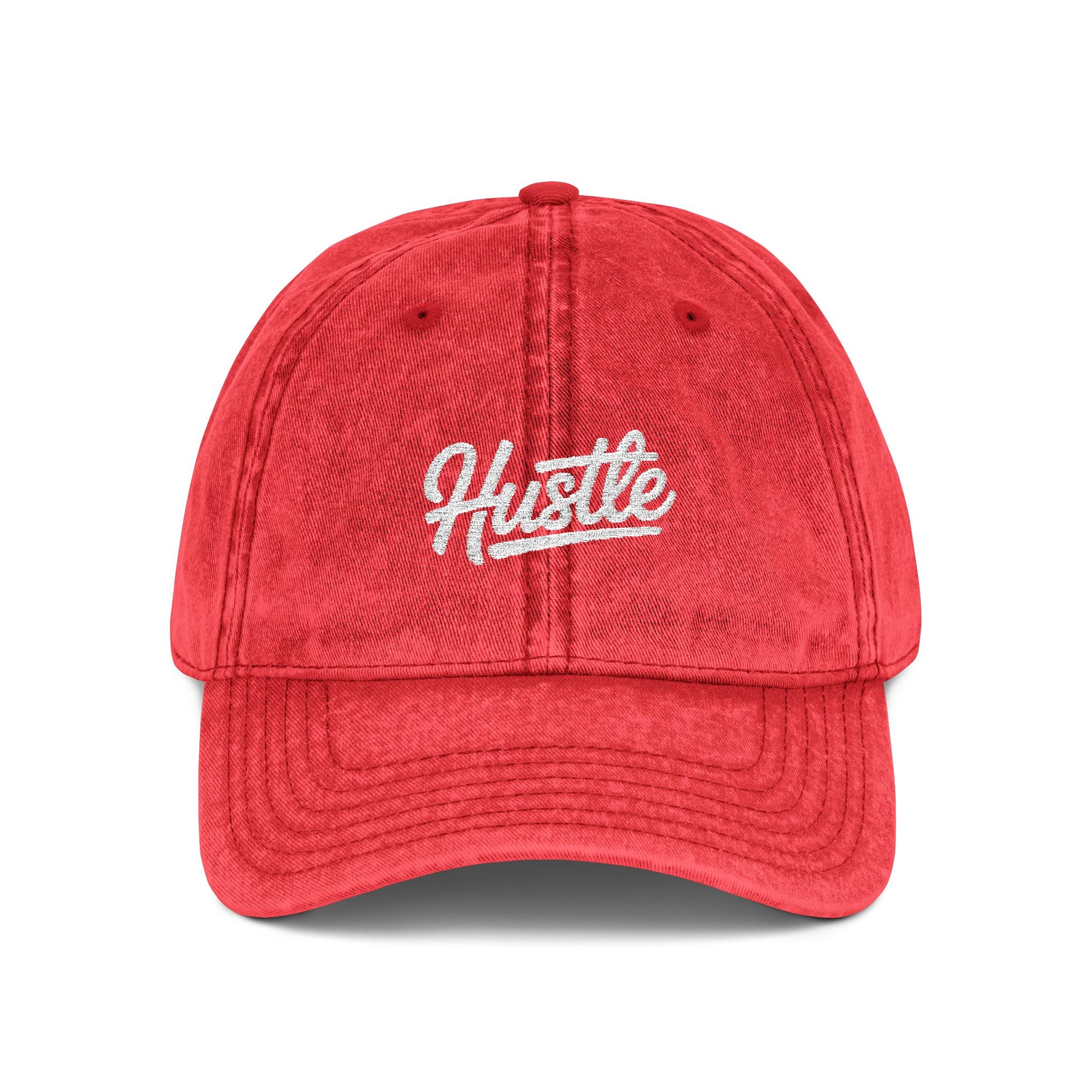 Hustle Embroidered Vintage Baseball Cap — Washed Red Dad Hat Hats Printify One size Red