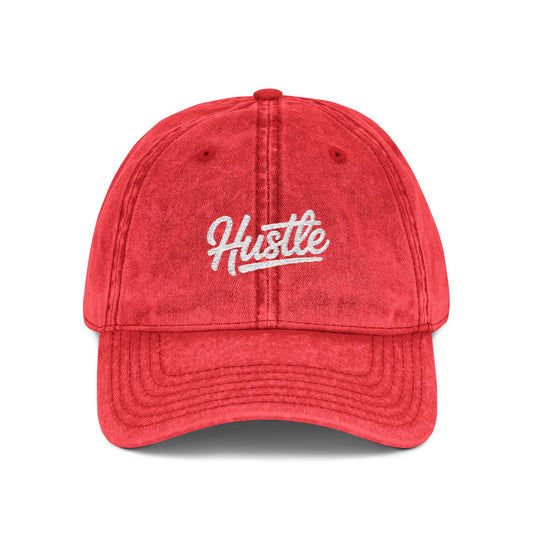Hustle Embroidered Vintage Baseball Cap — Washed Red Dad Hat Hats Printify One size Red