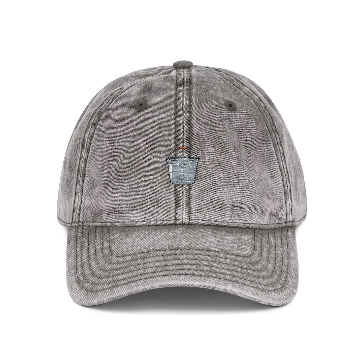 Embroidered Vintage Red Cap with Tiny Silver Cup Logo — Distressed Dad Hat Hats Printify One size Charcoal Grey