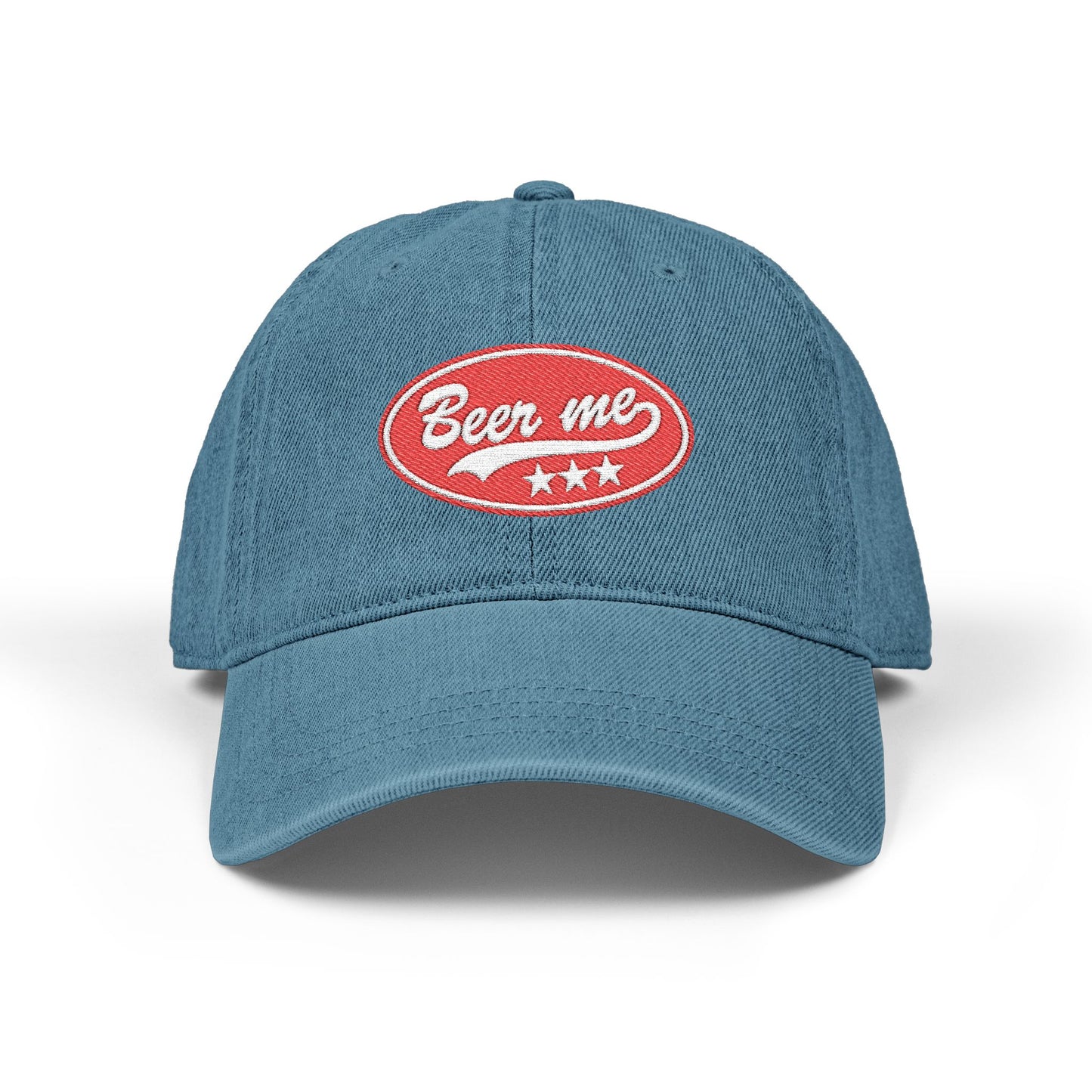 Denim Hat — Embroidered “Beer Me” Vintage Patch Cap