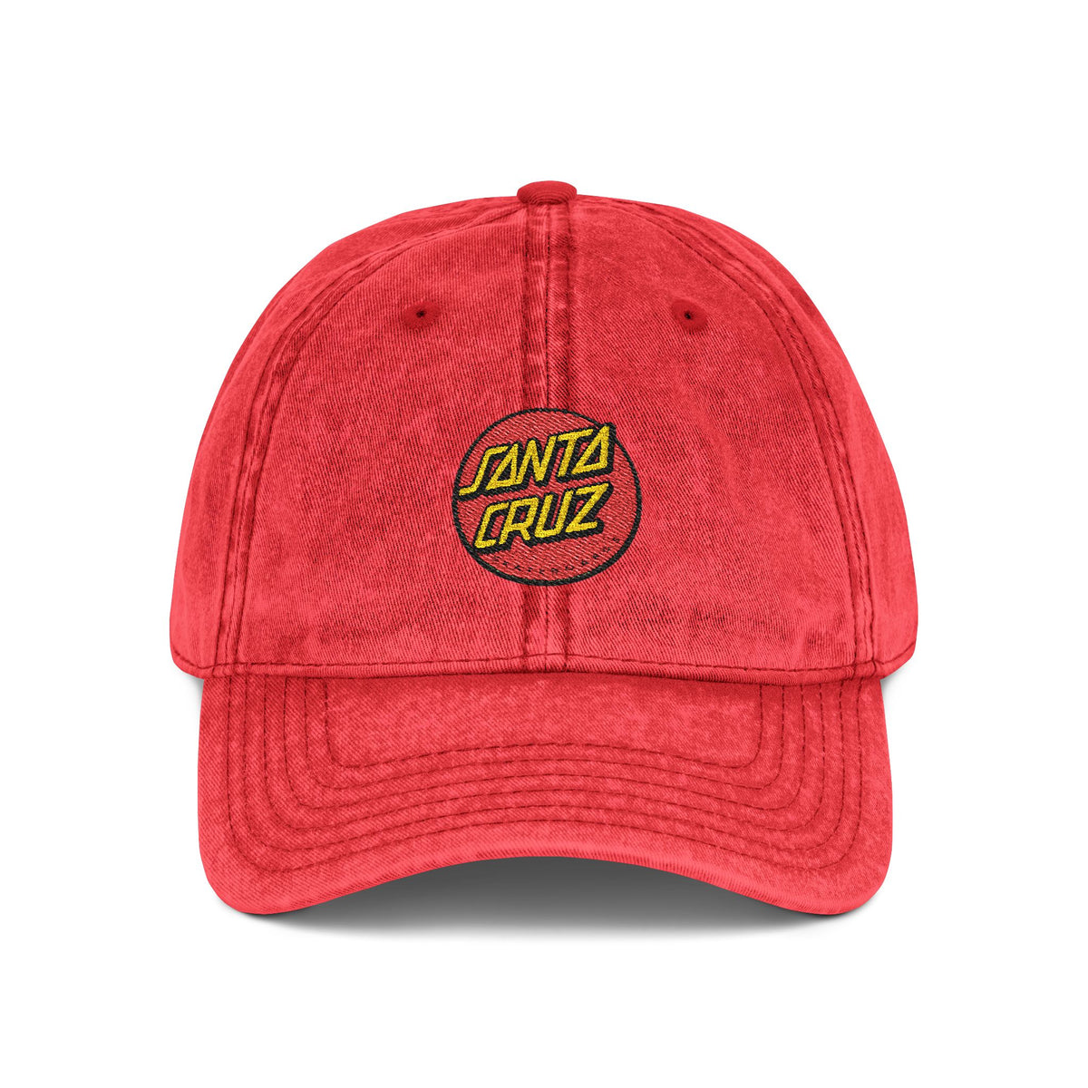 Vintage Embroidered Cap — Santa Cruz Retro Baseball Hat Hats Printify One size Red