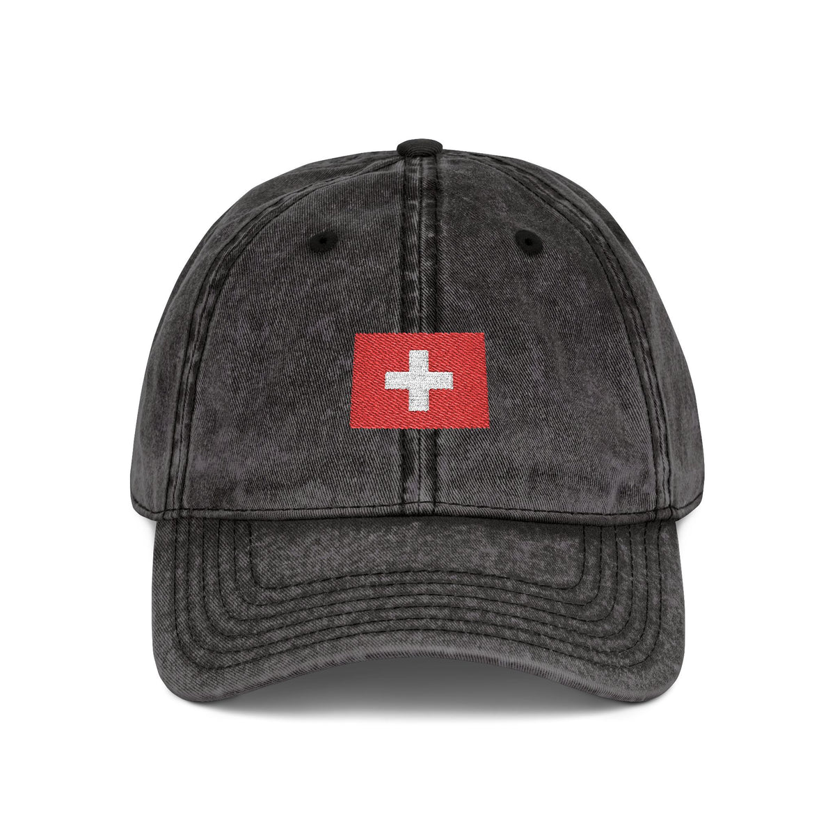 Red Vintage Embroidered Cross Cap - Washed Baseball Hat Hats Printify One size Black