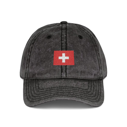 Red Vintage Embroidered Cross Cap - Washed Baseball Hat Hats Printify One size Black