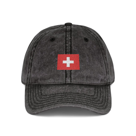 Red Vintage Embroidered Cross Cap - Washed Baseball Hat Hats Printify One size Black