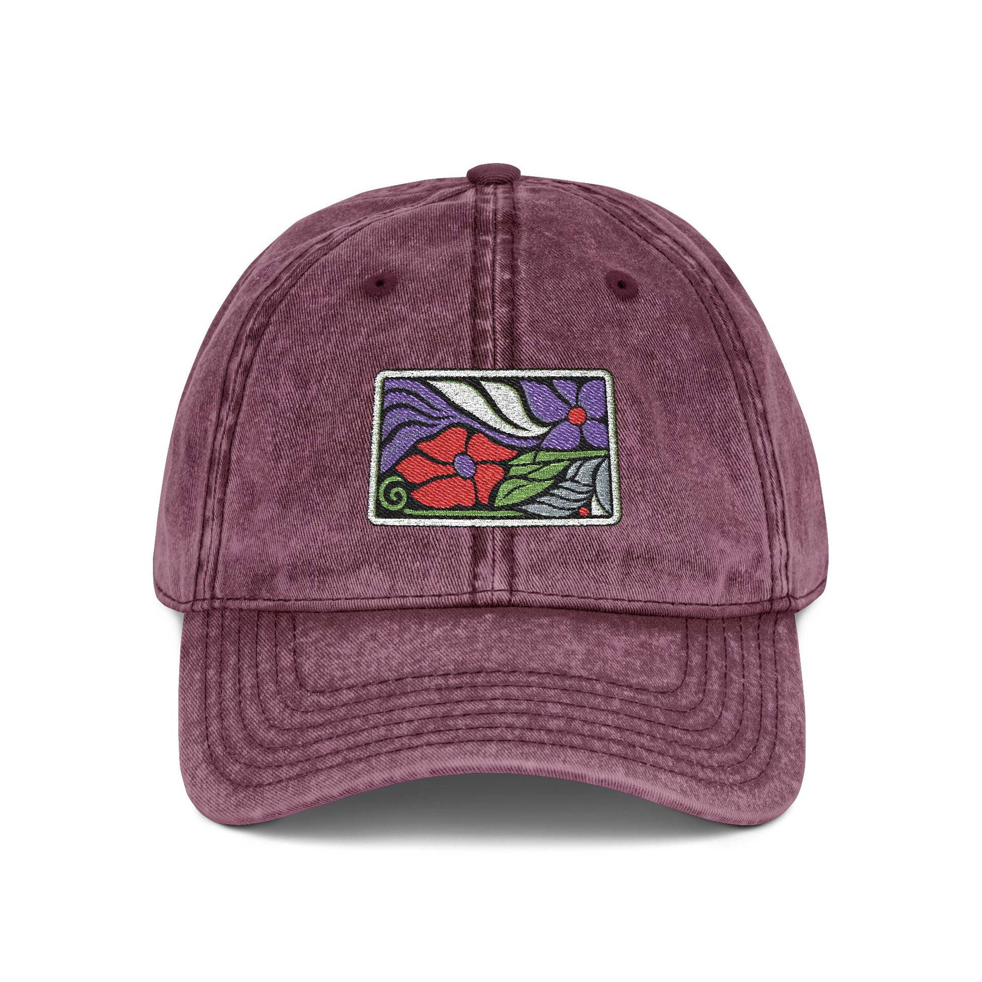 Vintage Embroidered Floral Patch Cap Hats Printify One size Maroon