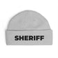 Cuff Beanie - 'SHRIFF' Embroidered Knit Hat (Festive Green-Gold Lettering) Hats Printify One size Athletic Heather