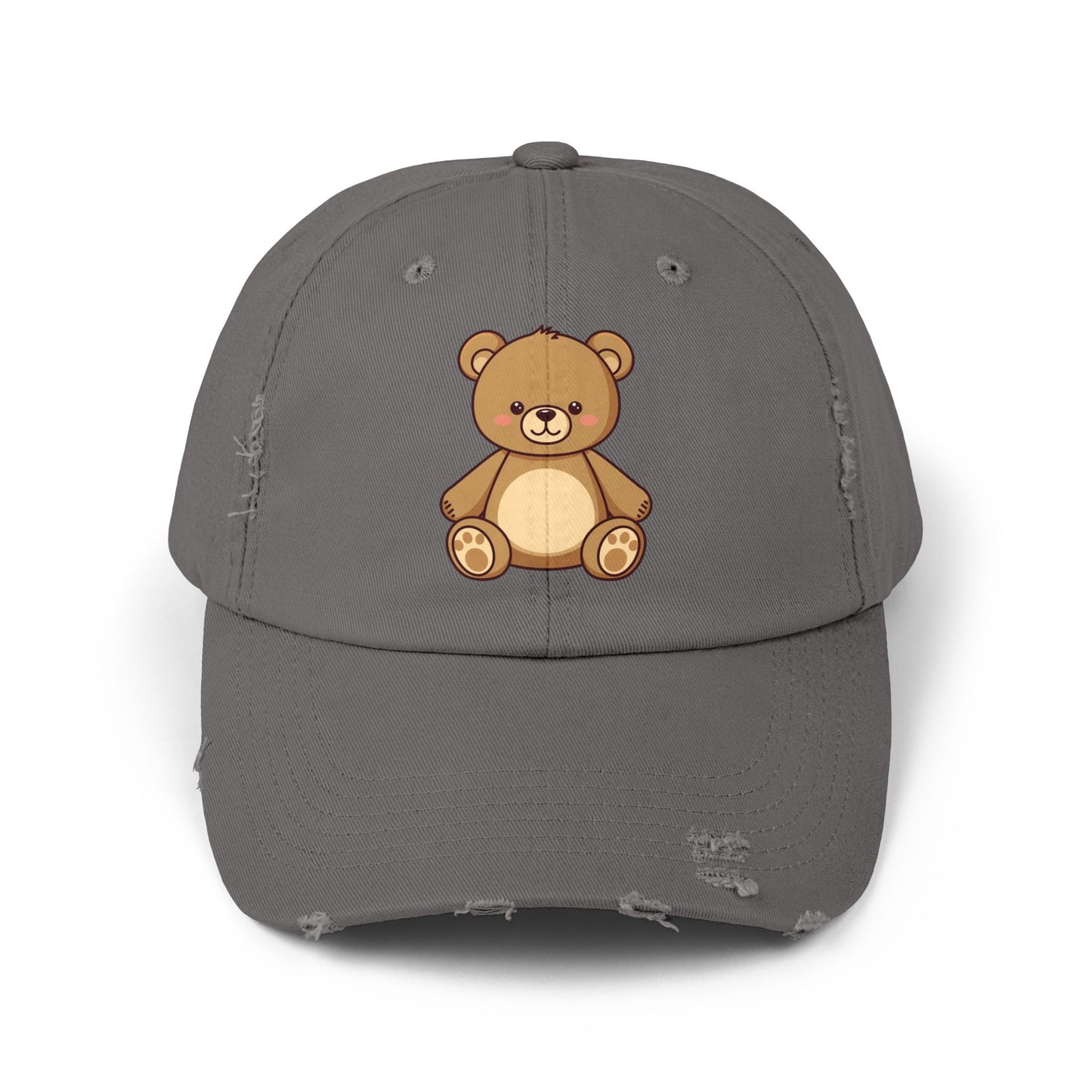 Teddy Bear Distressed Cap — Cute Retro Plush Hat for Casual Wear Hats Printify Nickel One size
