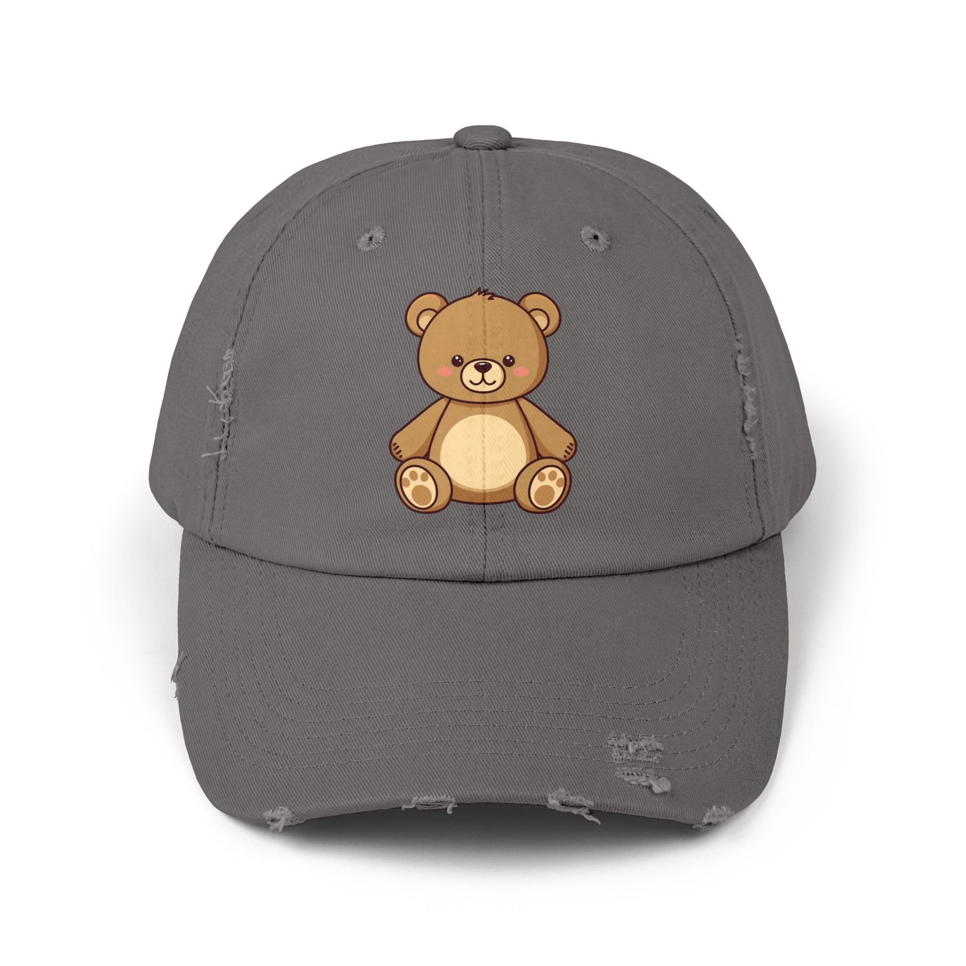 Teddy Bear Distressed Cap — Cute Retro Plush Hat for Casual Wear Hats Printify Nickel One size