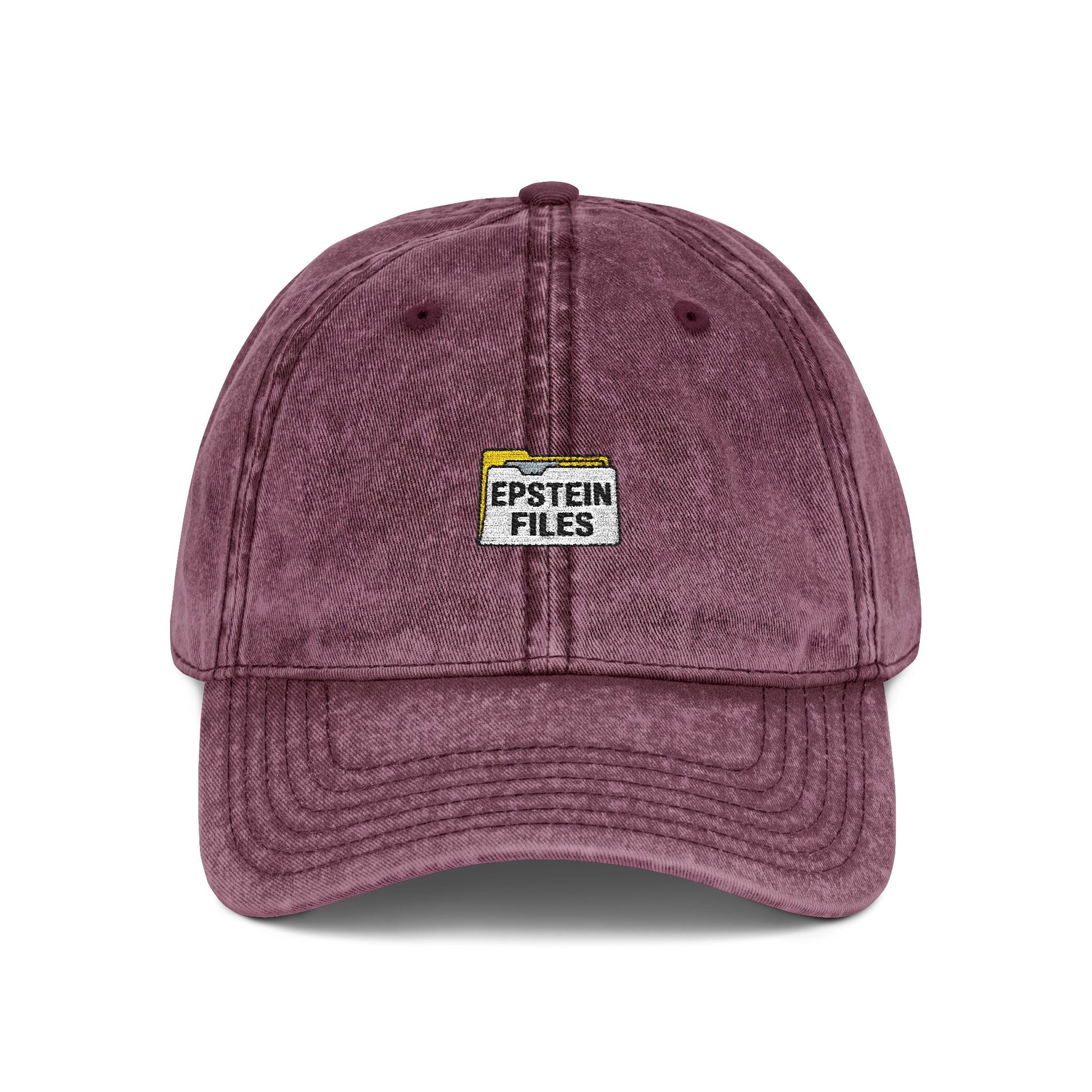 Embroidered Vintage Cap — "Epstein Files" Patch Dad Hat Hats Printify One size Maroon
