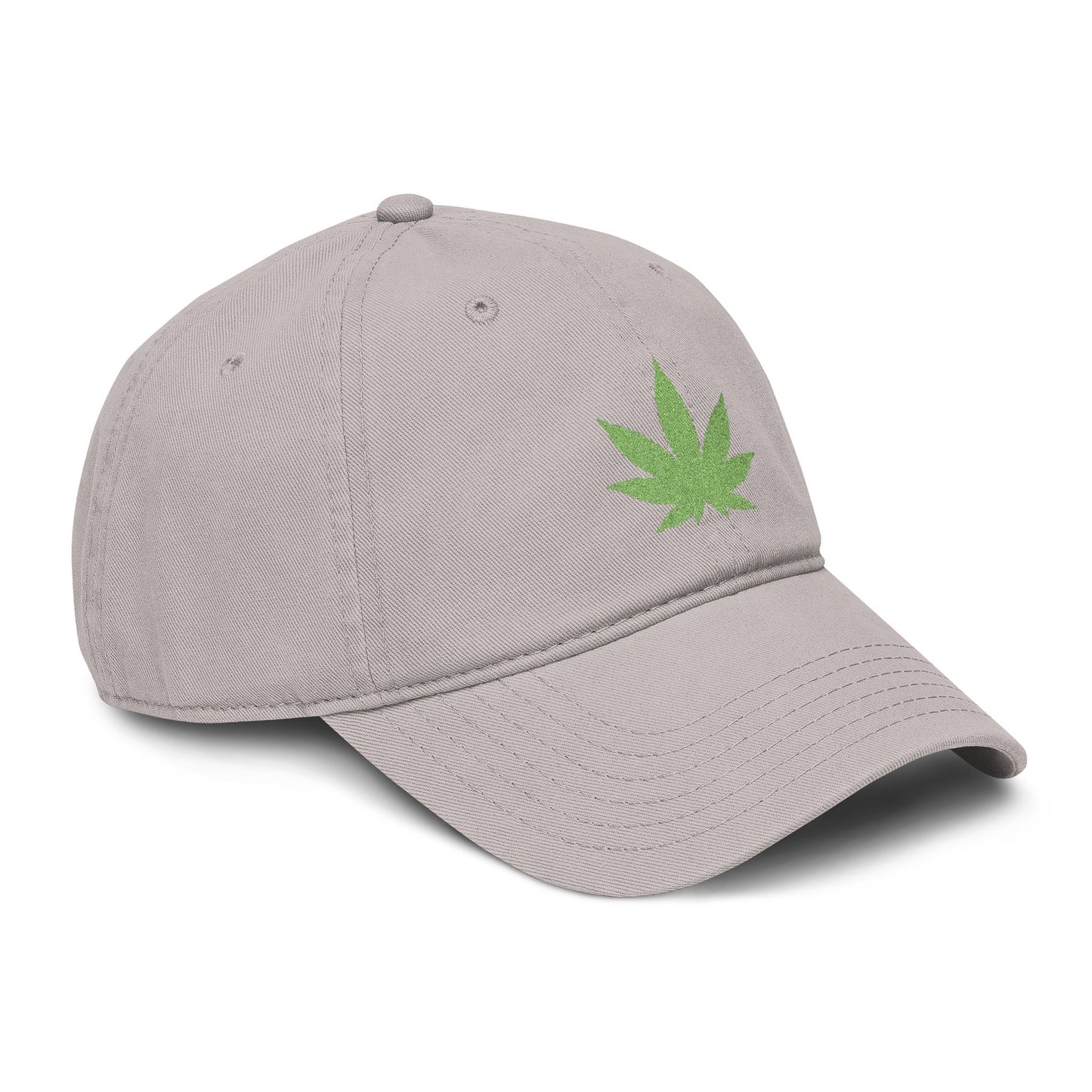 Washed Baseball Cap with Green Glitter Cannabis Leaf Embroidery Hats Printify